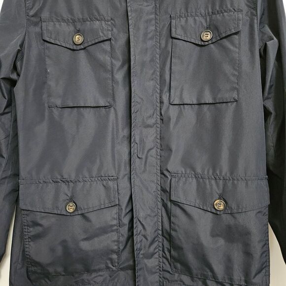 Original Navy Blue Windbreaker Parka Jacket Medium Zip Away Hood Lined Pockets - Picture 5 of 12